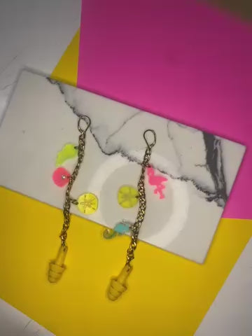 “Beach-y Vibes” Earrings/Ear Plugs Combo with beach-themed charms (bin D-1027)