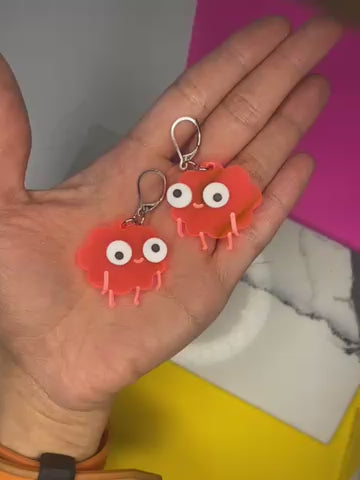 Sample Sarah’s Scribbles Happy Brain Dangle Earrings in Transparent Pink (bin D-1021)