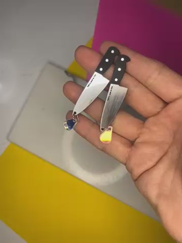 Sample 2” Chef’s Knife Water Droplet Earrings (bin D-1020)
