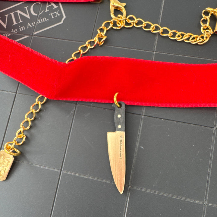 Sample Red and Gold Velvet Knife Choker (bin A-07-04)