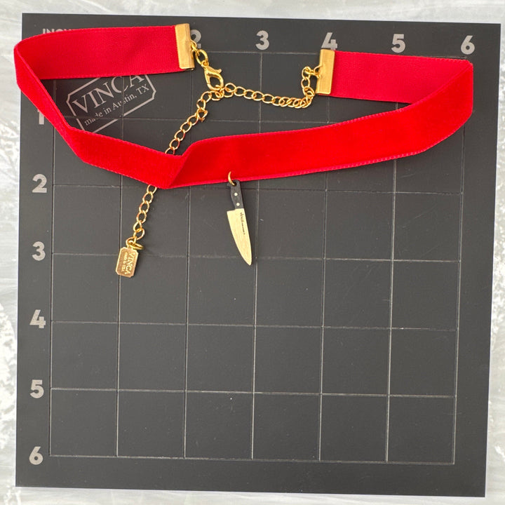 Sample Red and Gold Velvet Knife Choker (bin A-07-04)