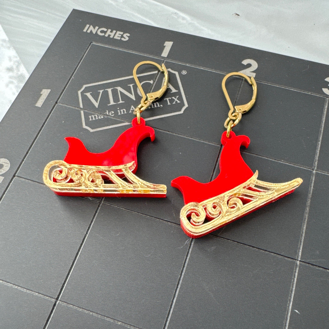 Sample Santa’s Sleigh earrings (bin a-07-03)