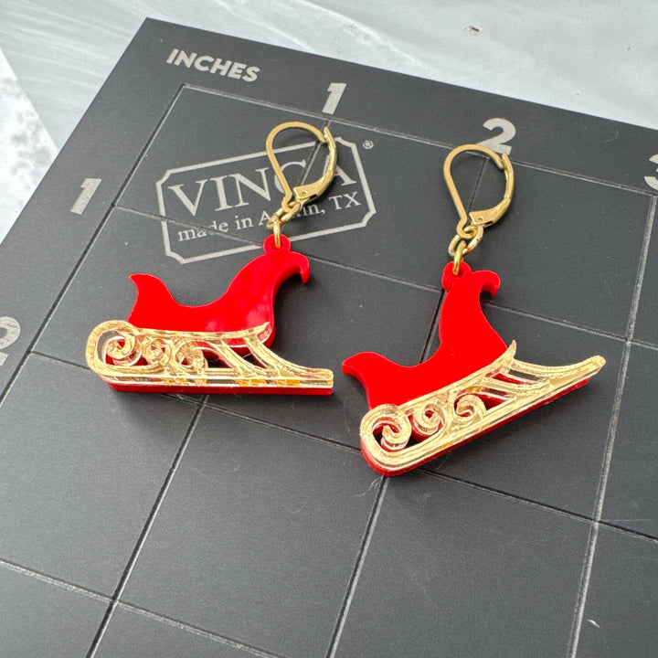 Sample Santa’s Sleigh earrings (bin a-07-03)