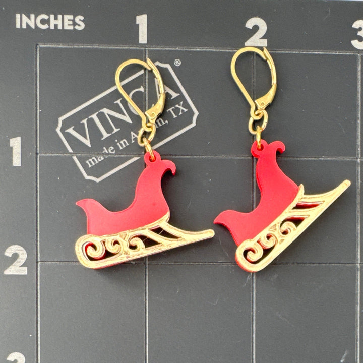 Sample Santa’s Sleigh earrings (bin a-07-03)