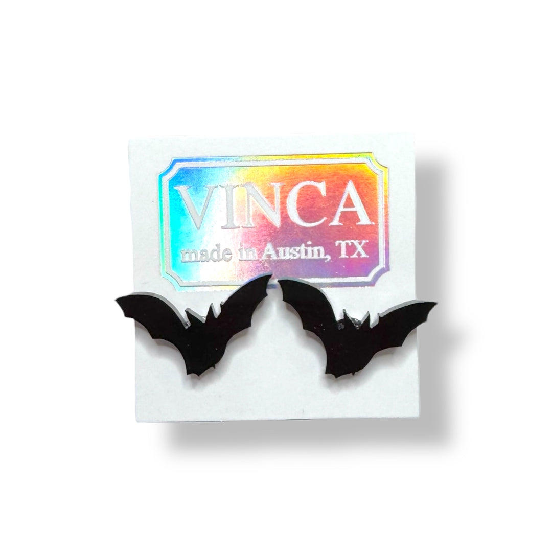 Bat Stud Earrings in Solid Black