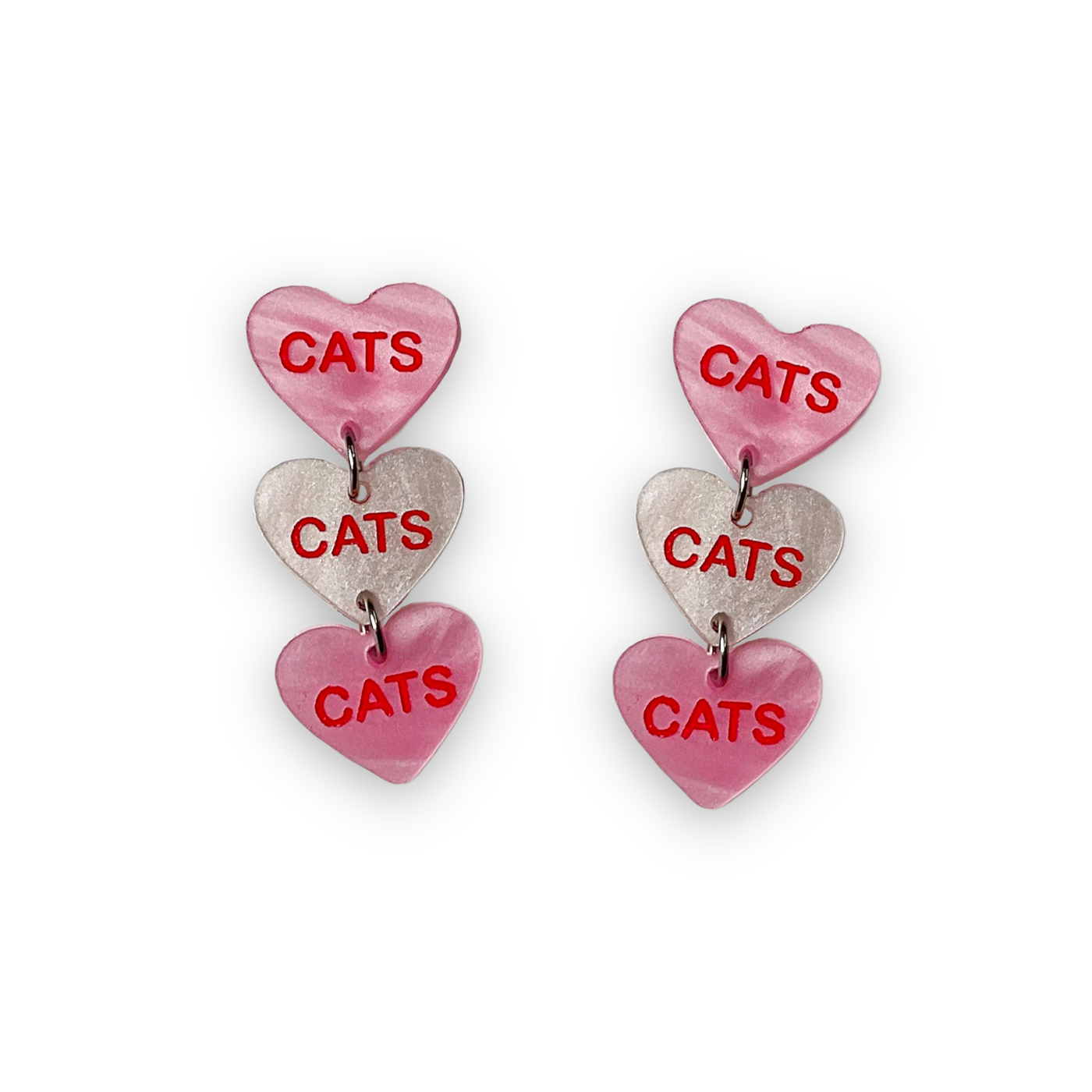 Cats Cats Cats Candy Heart Dangle Earrings