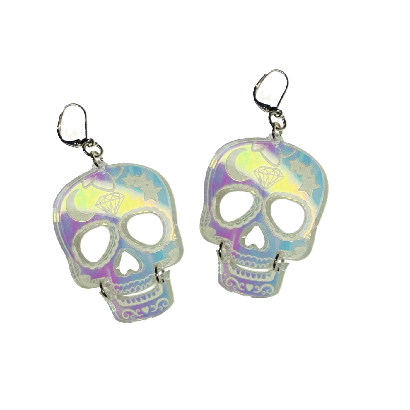XL Sugar Skull Dangle Earrings in Iridescent