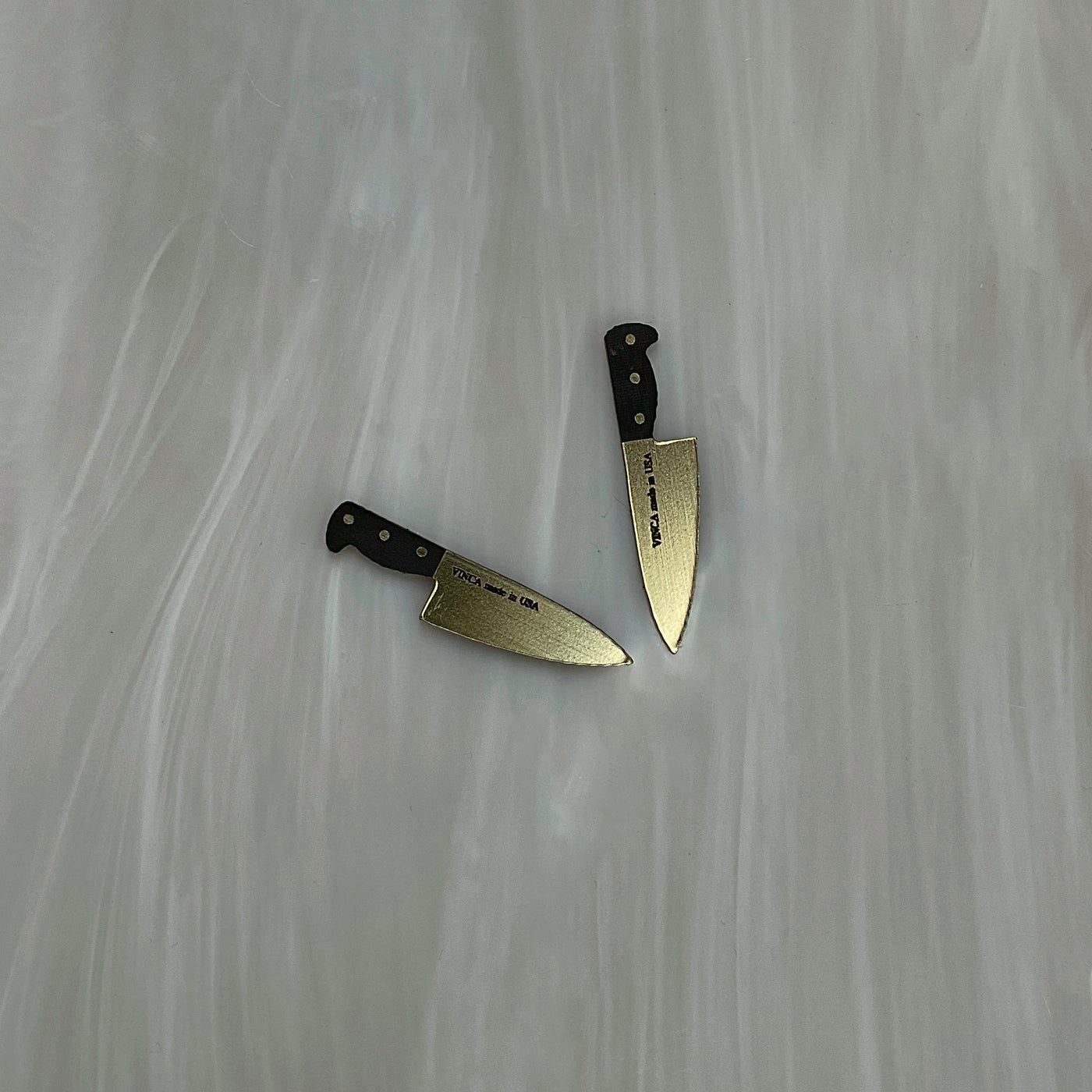 Tiny 1” Chef's Knife Earrings in Gold/Black