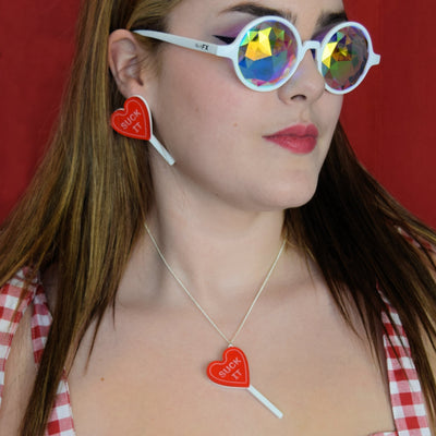 'Suck It' Heart-Shaped Lollipop Earrings