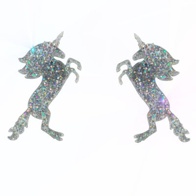 Large Unicorn Earrings in Glitter Hologram