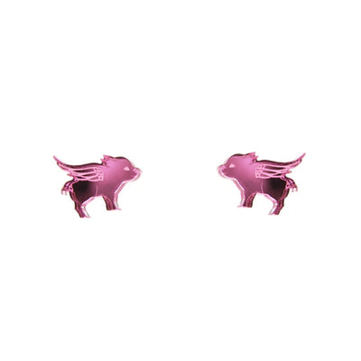 Flying Pig Earrings in Mirror Pink