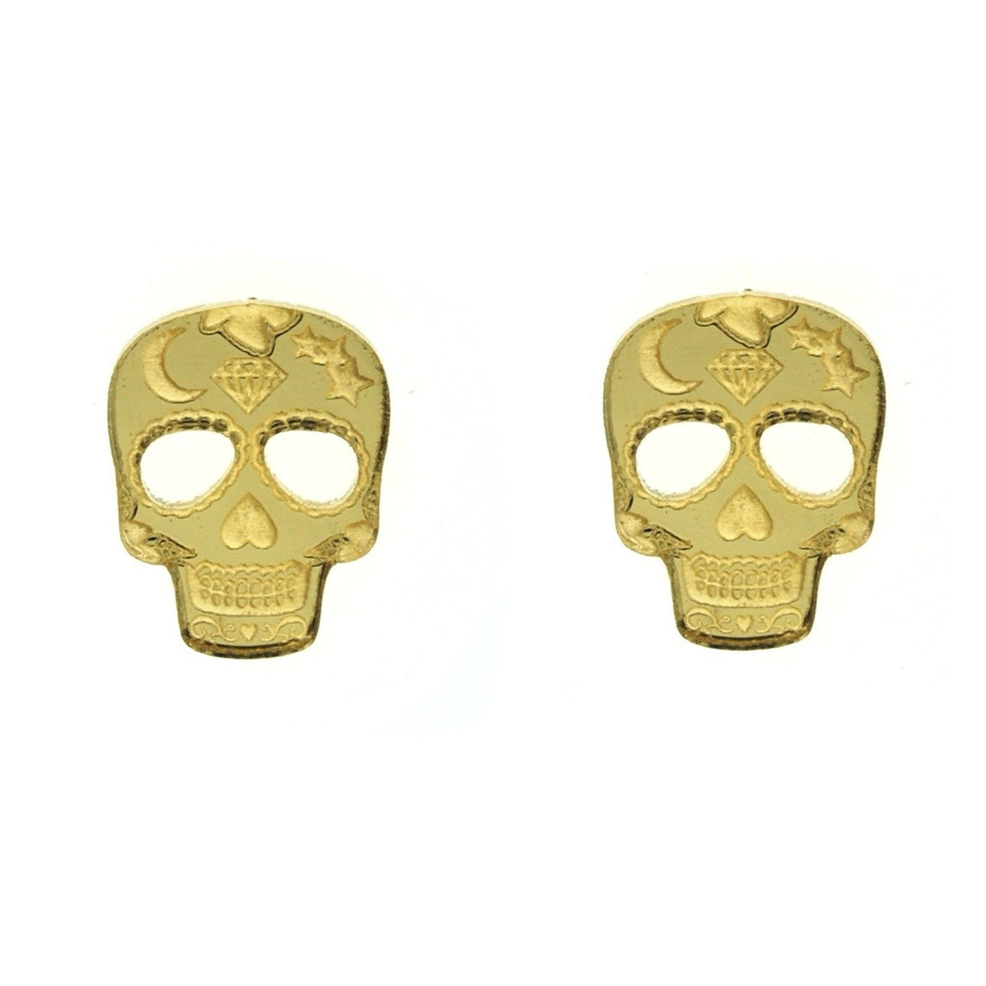 Sugar Skull Earrings in Mirror Gold